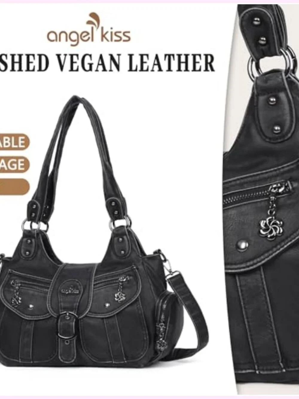 Vegan Leather Hobo Shoulder Bag Tote Purse with Crossbody Strap